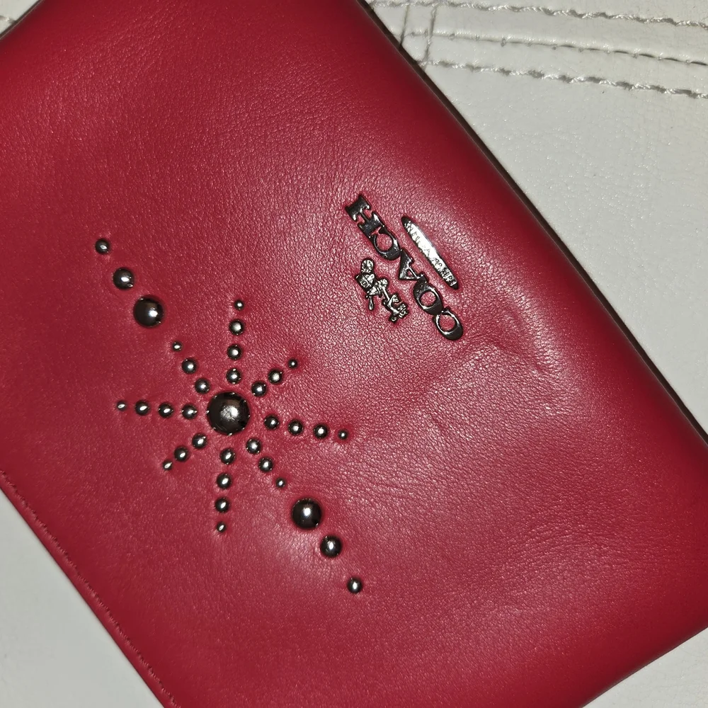 Coach Red Studded Wristlet Clutch